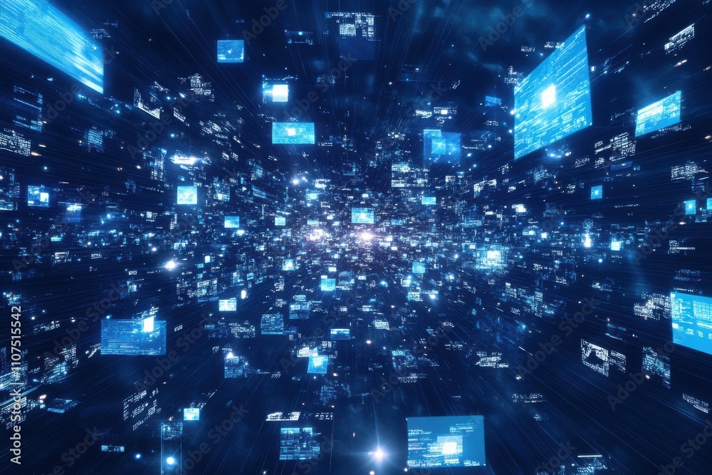 Naklejka premium Illustration of digital data changes throughout a network set against a blue background