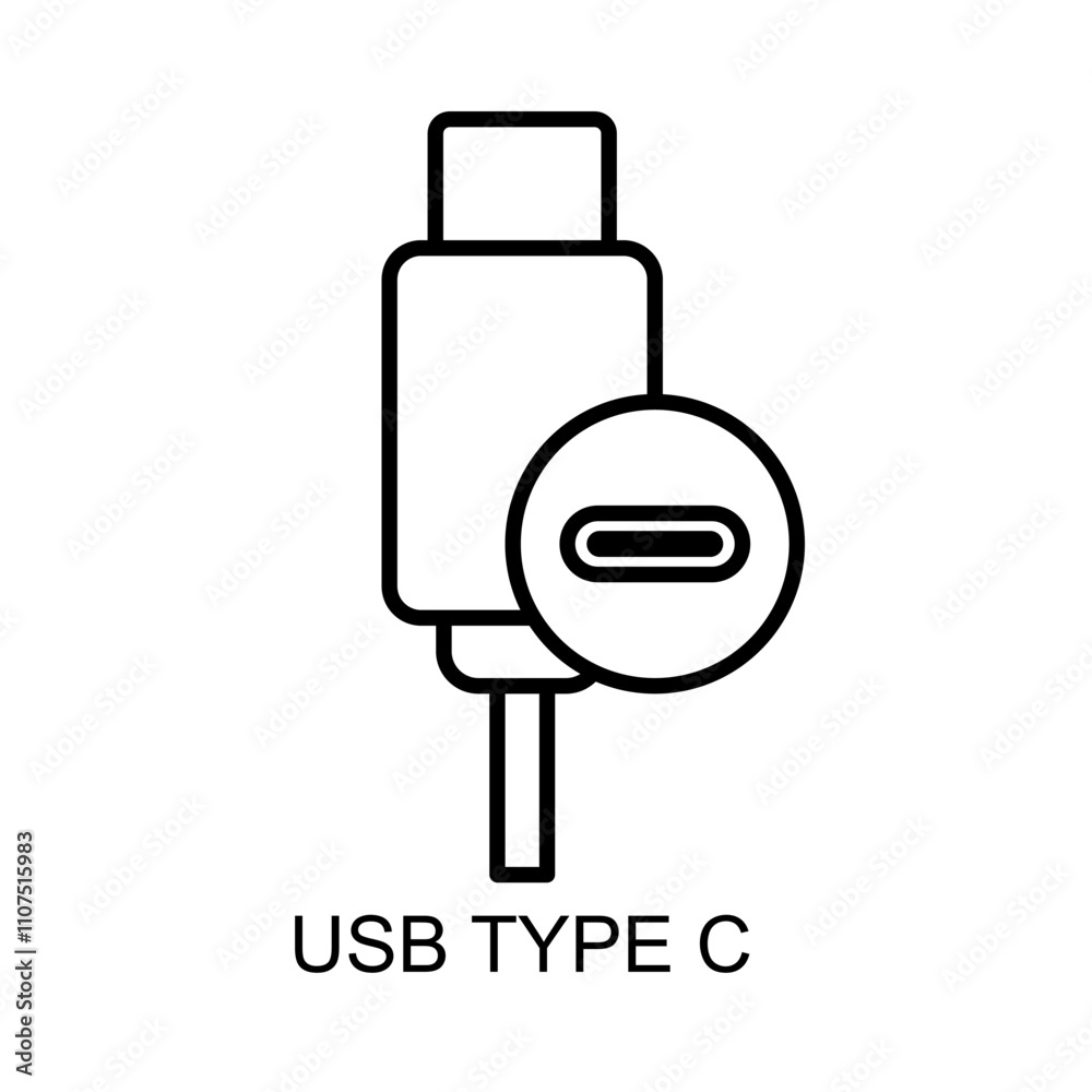 usb type c icon, icon flat style pictogram for ui or ux mobile app, design sign logo symbol vector illustration, isolated on white editable