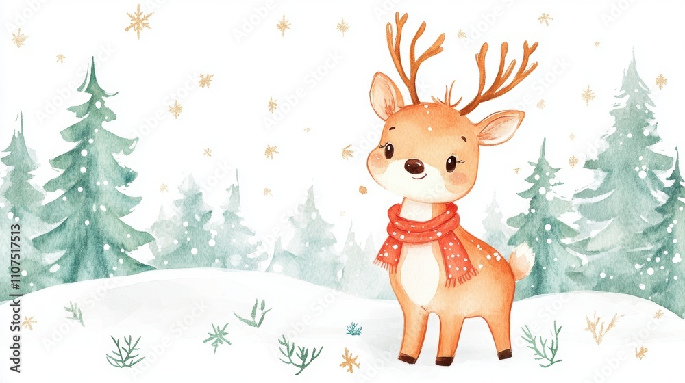 Naklejka premium Cute reindeer for Christmas holiday greeting card design.