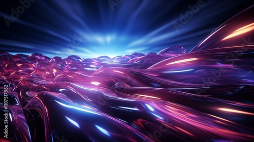 Neon futuristic flashes on black background. Motion light lines backdrop. For banner, postcard