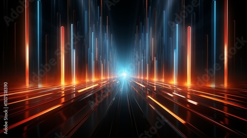 Neon futuristic flashes on black background. Motion light lines backdrop. For banner, postcard
