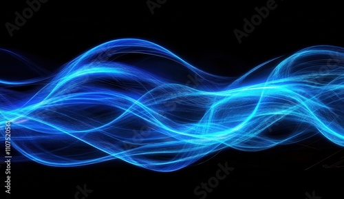 Ethereal Blue Light Waves with Flowing Patterns and Dynamic Curves on a Black Background for Abstract Art and Design Concepts