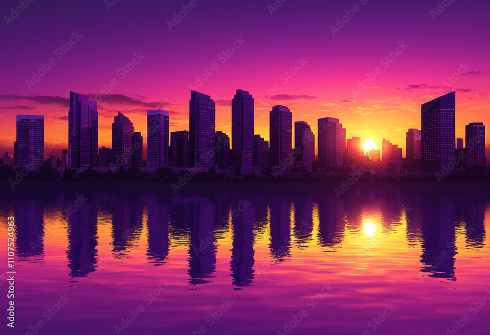 Fototapeta premium purple sunset around the city