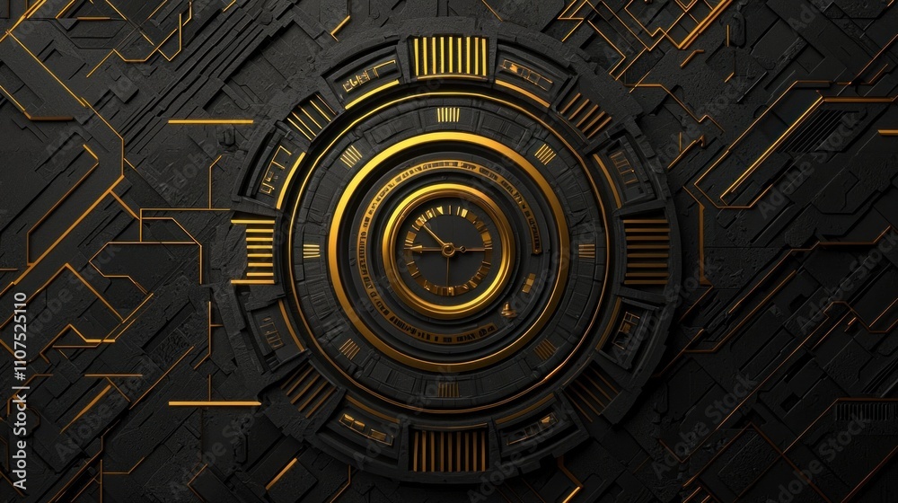 Fototapeta premium Futuristic clock design abstract art digital wallpaper dark theme close-up view time concept for modern spaces
