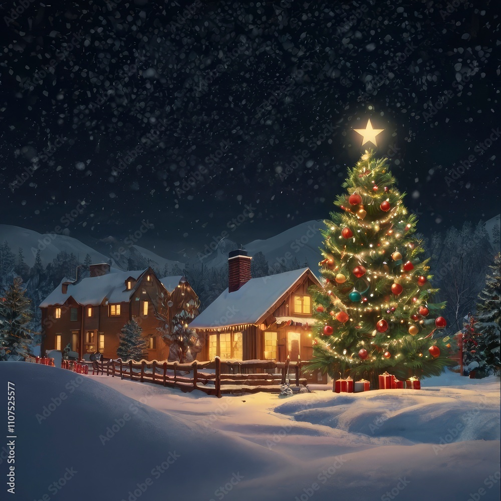 Christmas tree in front of the house Christmas tree in front of the house