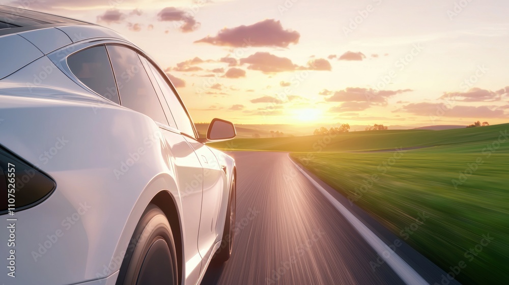 Obraz premium A Dynamic Drive at Sunset: Journey Through Serene Landscapes