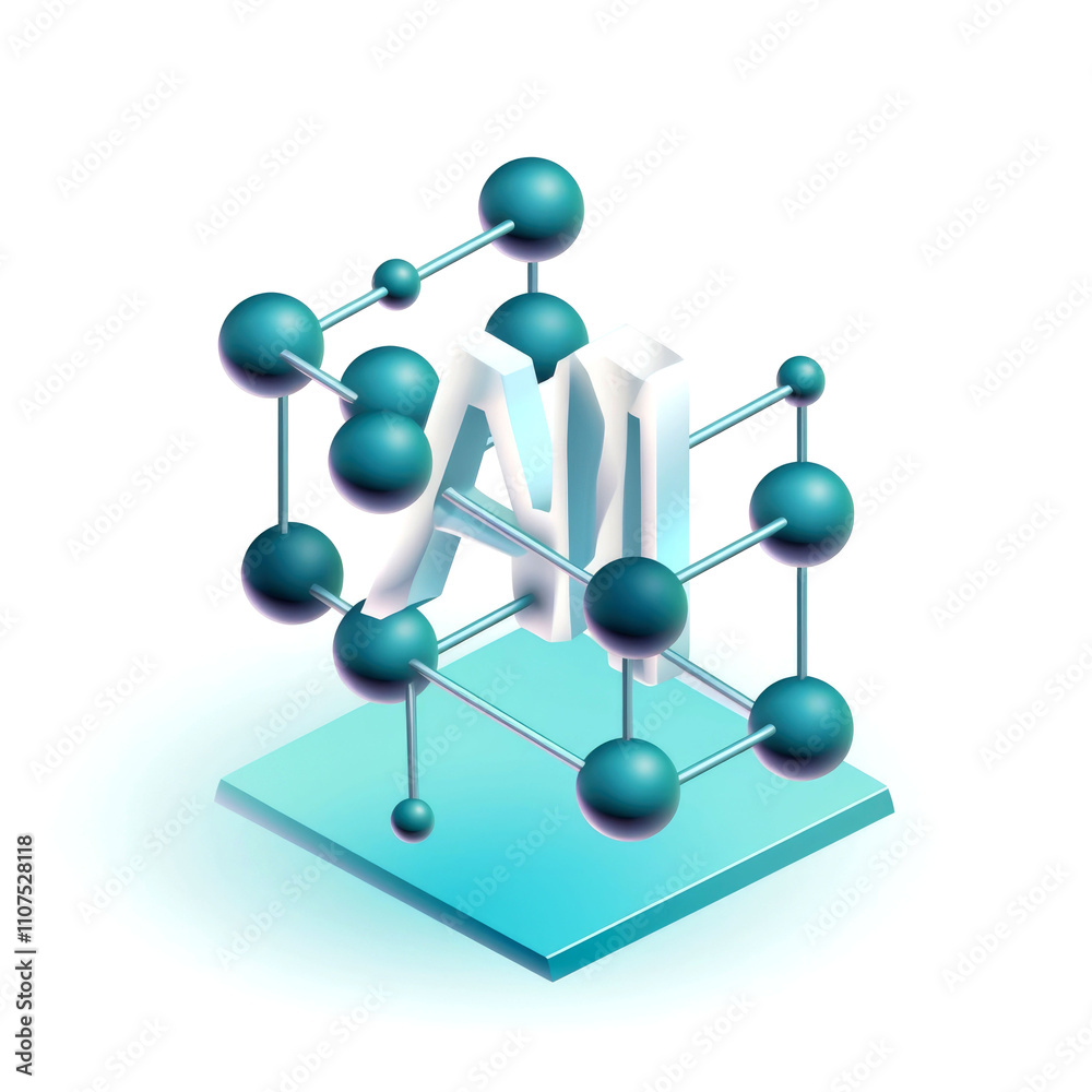 Obraz premium AI cube with connected spheres.