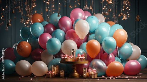 Party festive birthday photo zone with colorful balloon