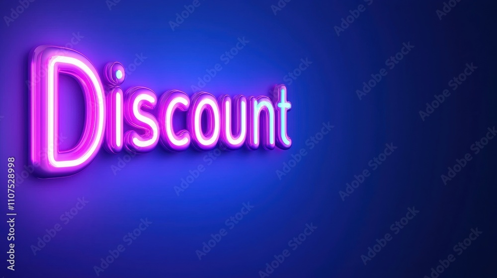 Vibrant Neon Discount Sign Illuminating a Dark Background for Promotions Vibrant Neon Discount Sign Illuminating a Dark Background for Promotions