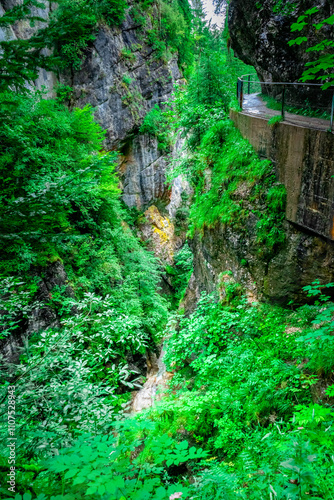 Hiking through the Giessenbach Gorge in Bavaria Germany photo