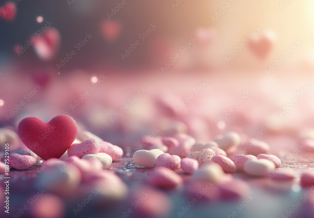 Romantic Scene with Pink and Red Hearts on a Soft Background Creating a Dreamy Atmosphere Perfect for Love and Celebration Themes in Stock Photography Romantic Scene with Pink and Red Hearts on a Soft Background Creating a Dreamy Atmosphere Perfect for Love and Celebration Themes in Stock Photography