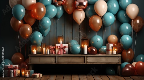 Party festive birthday photo zone with colorful balloon
