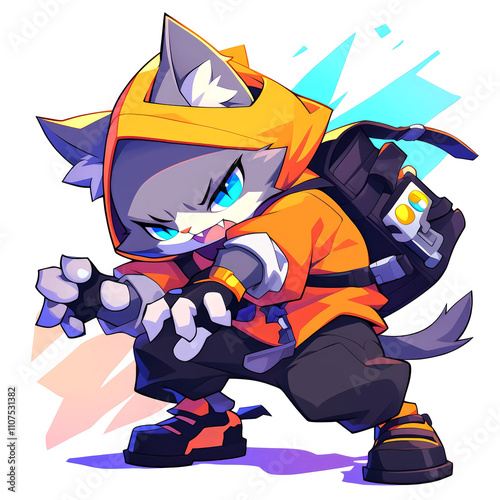 Angry cartoon cat in hoodie.