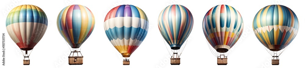 Fototapeta premium Collection of various hot air balloons isolated on transparent background.