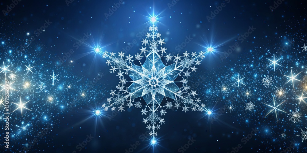 Sparkling Blue Snowflake Against a Dark Background Sparkling Blue Snowflake Against a Dark Background
