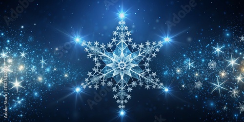 Sparkling Blue Snowflake Against a Dark Background