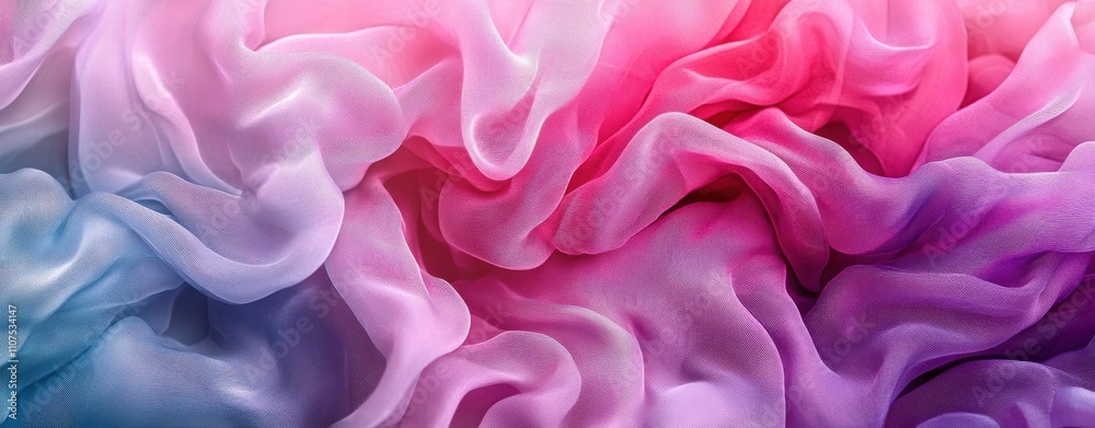 Fototapeta premium Soft Pink and Blue Silky Fabric Flowing in Layers, Creating a Dreamy and Ethereal Background for Abstract Design, Fashion, and Textile Use