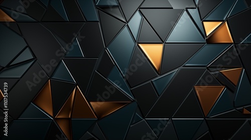 Polished, Semigloss Wall background with tiles. Triangular, tile Wallpaper with 3D, Black blocks.