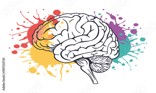 Download Brain Illustration Watercolor Vivid Colorful Splashes Style . This Design Concept Isolated Premium Vector. 