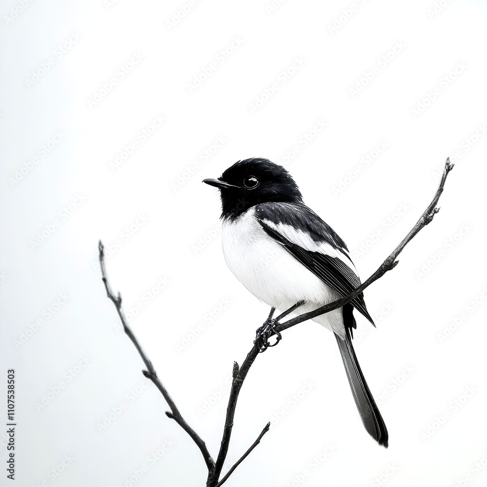 Obraz premium Black and white bird on branch.