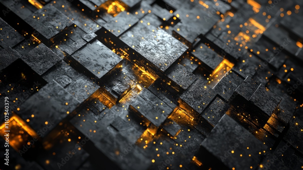 Obraz premium Abstract high-tech digital technology background featuring particles, metallic plates, and futuristic design for creative visuals, technological concepts, and innovative digital media projects
