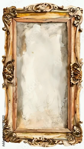 An ornate vintage frame with a blank interior, suggesting potential for artwork or reflection. photo