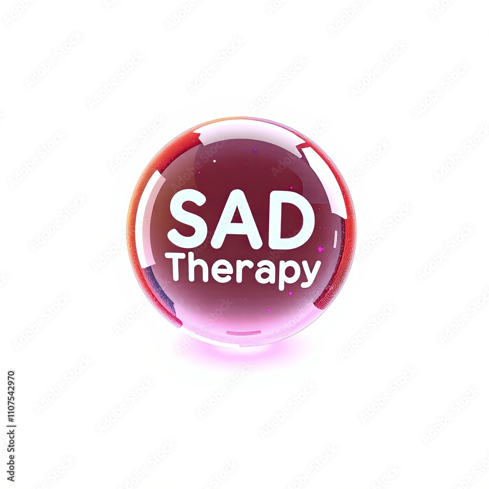 3D Cartoonish Icon of SAD Therapy with Whimsical Transparent Overlay, Suitable for Vivid Digital Art and Web Design Backgrounds, High-Resolution, Clear and Bright, Copy Space