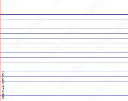 School notebook Pattern ,Horizontal paper A4 paper size, exercise book, vector straight line paper, notebook page has red and blue lines 2 cm.