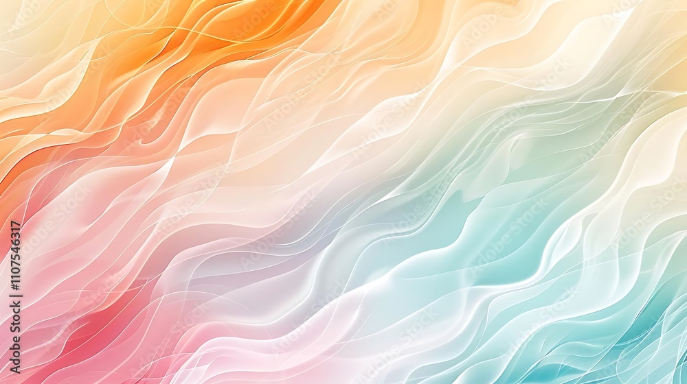 Obraz premium Abstract pastel wavy background with smooth flowing lines in orange, pink, and teal gradient.