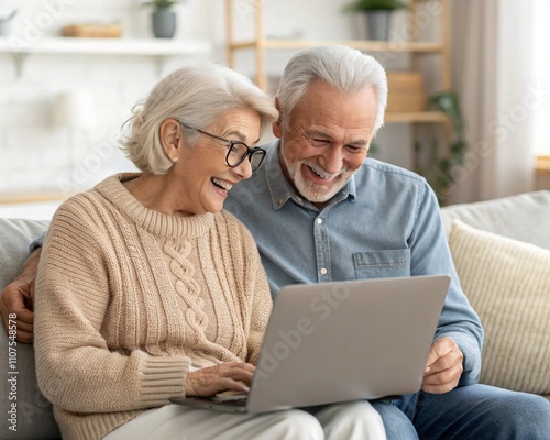 senior couple with laptop