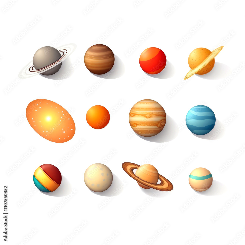 Fototapeta premium Cartoon planets and sun illustration.