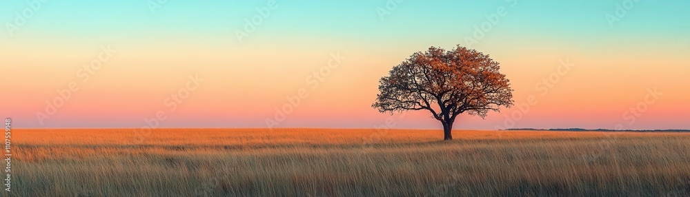 Obraz premium Gradient mosaic sky blending vibrant sunset hues, Enchanted gradient, serene landscape magic