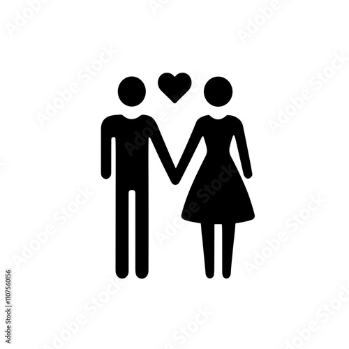 Couple holding hands with a heart above on a clean background for love and relationship concept