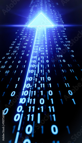 Digital Arrow Ascending Through Binary Code