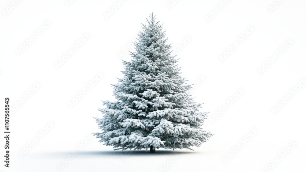 Fototapeta premium Elegant Snowy Christmas Tree on White Background