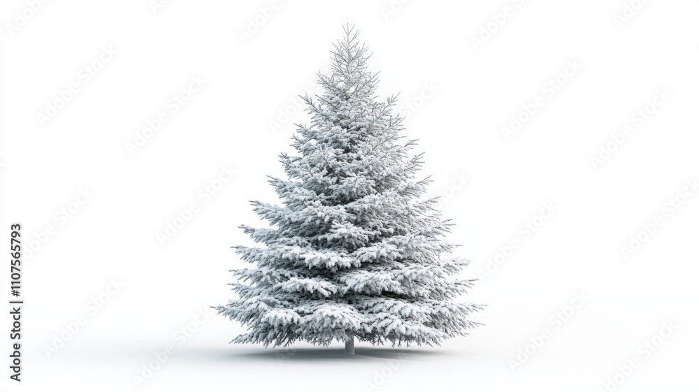 Fototapeta premium Elegant Snowy Christmas Tree on White Background