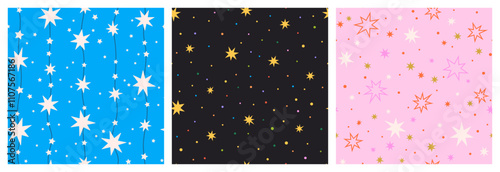 Conllections of patterns with stars. Colorful repeat vector illustration