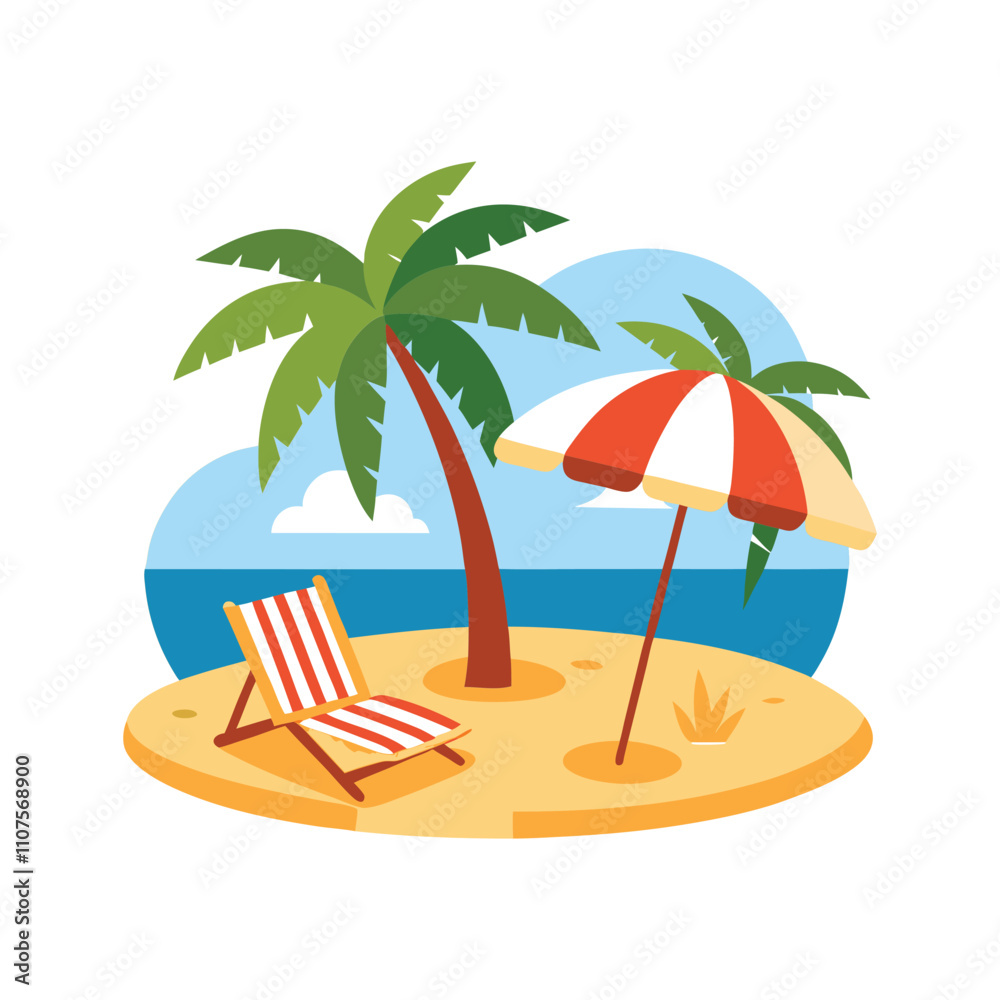 Obraz premium Summer Beach Vacation Essentials Vector - Tropical, Relaxing, Travel