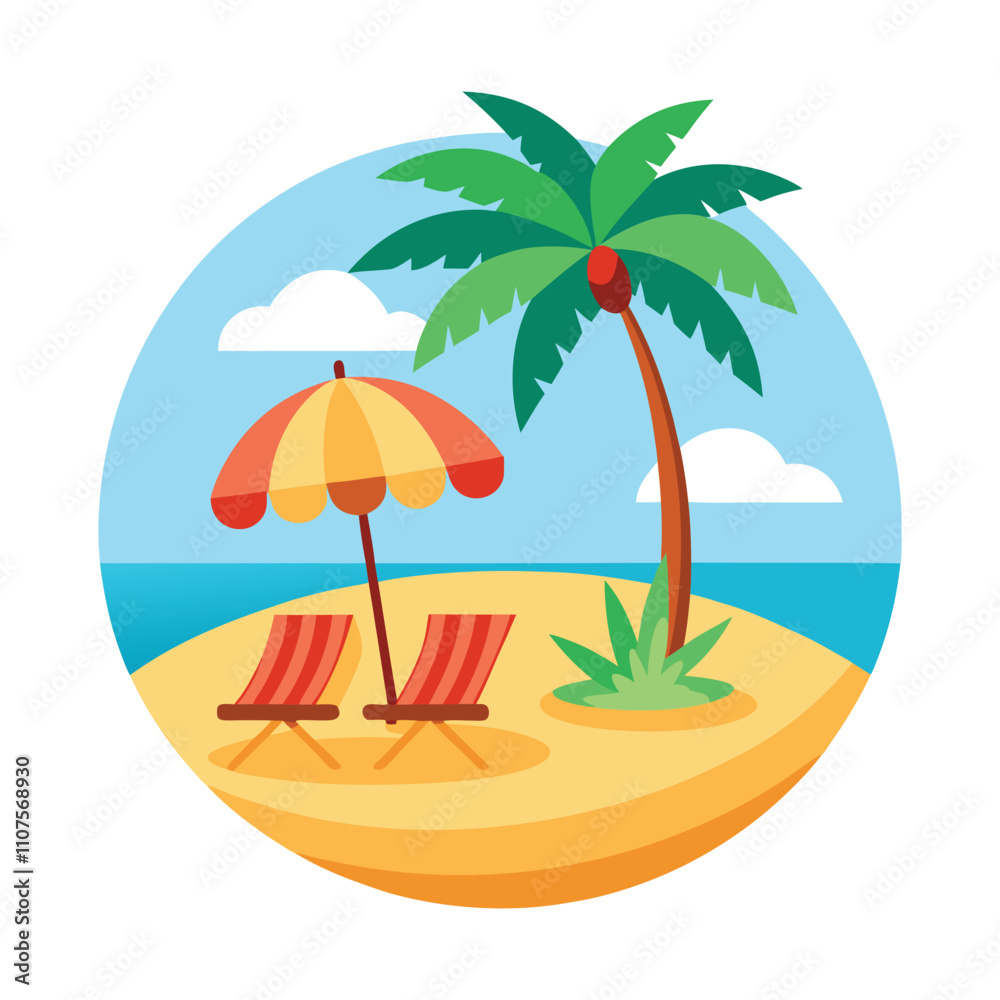 Fototapeta premium Summer Beach Vacation Essentials Vector - Tropical, Relaxing, Travel