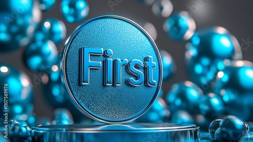 Sleek and Modern Design of the Word First With Medal or Podium for Winning and Achievement