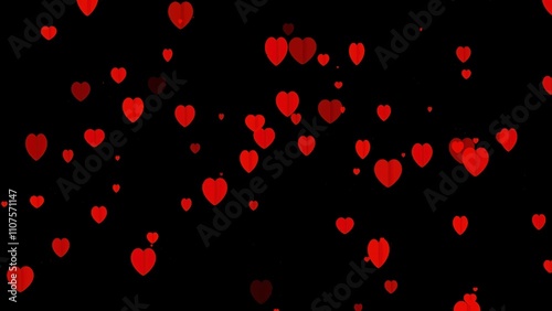 Beautiful illustration of red hearts on plain black background