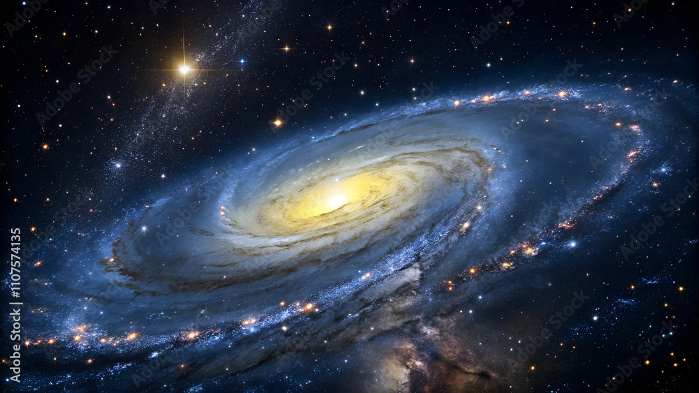 Fototapeta premium Galaxy Image, space, spiral, Abstract background. Traveling through star fields in space star burst light, Blue bright galaxy panorama, abstract cosmic space background, artistic 3D galaxy