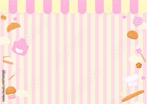 Sweet bakery shop on striped background