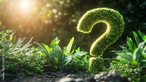 Lush green question mark in nature.