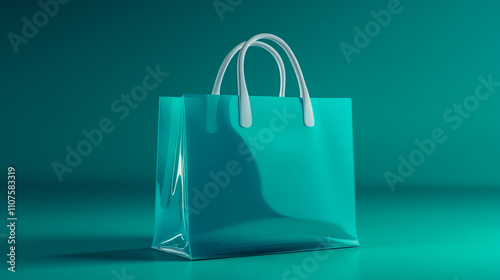 3D turquoise shopping bag with white handles and a glossy finish2 photo