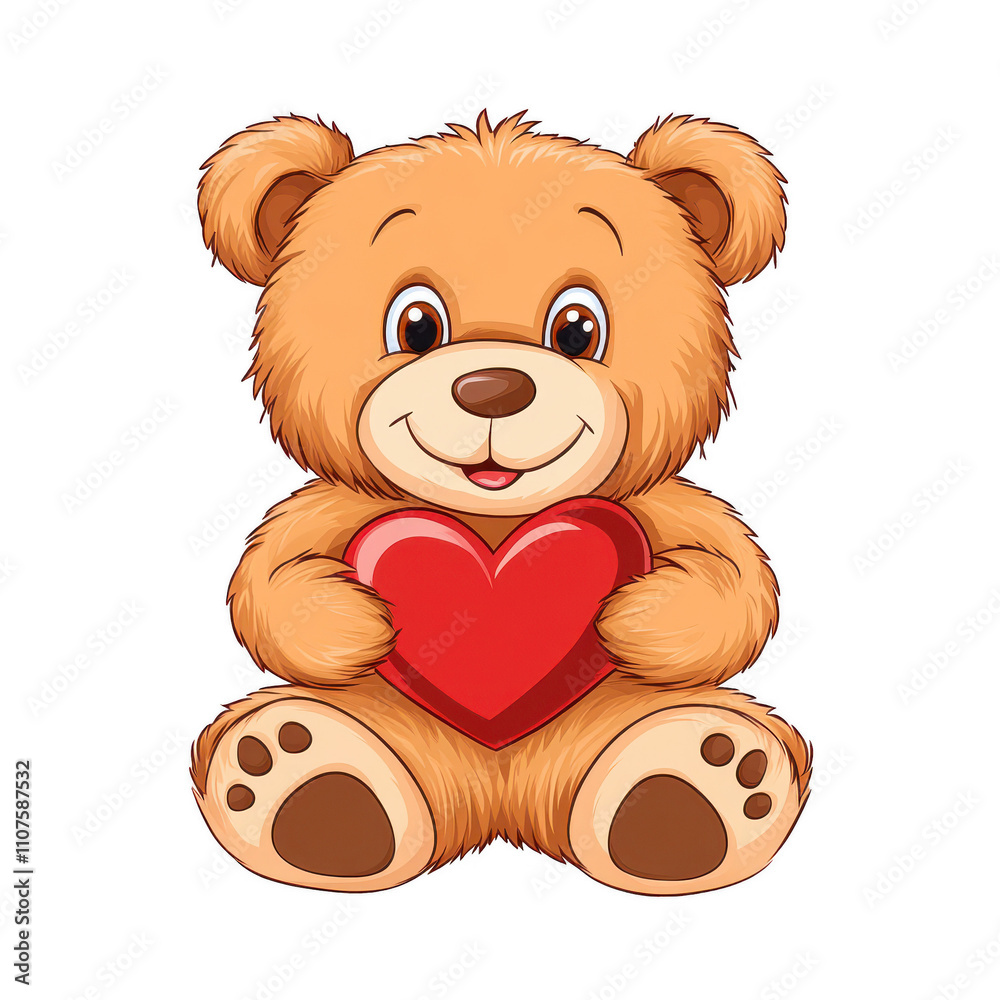 Obraz premium Cute teddy bear holding a red heart. isolated on white background.