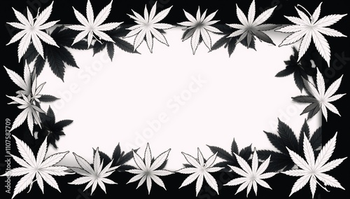 White frame showcasing abstract marijuana leaves design White on White photo