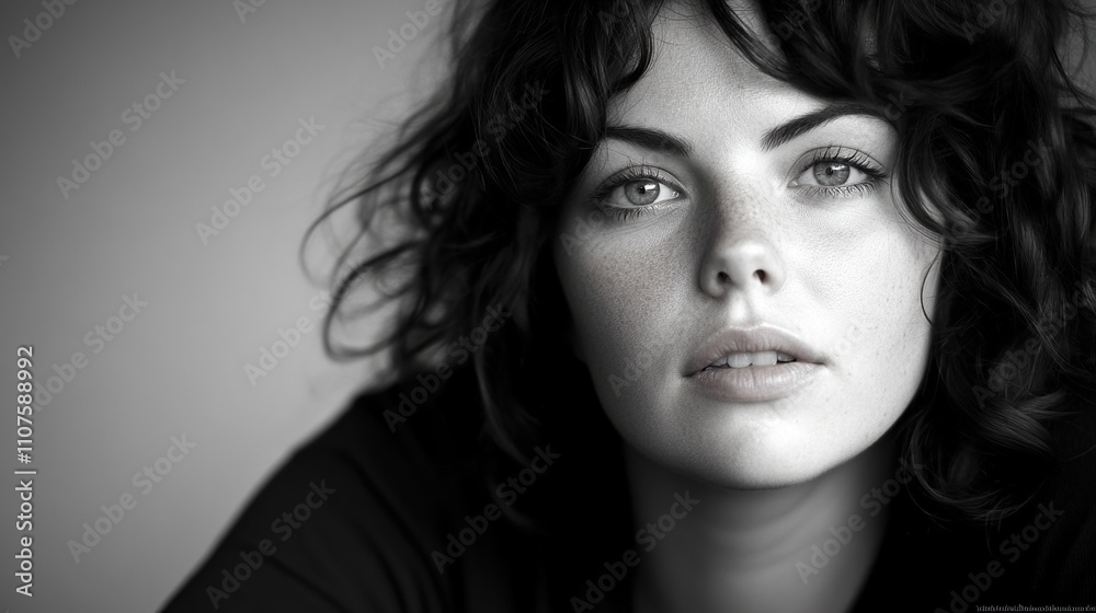 Monochromatic Portrait of a Woman with Curly Hair Monochromatic Portrait of a Woman with Curly Hair