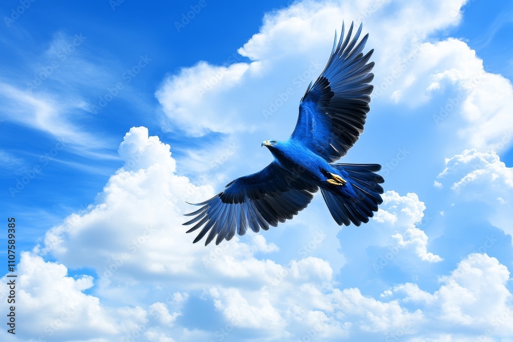 Obraz premium A serene photo of a lone bird flying across a sky filled with layered clouds
