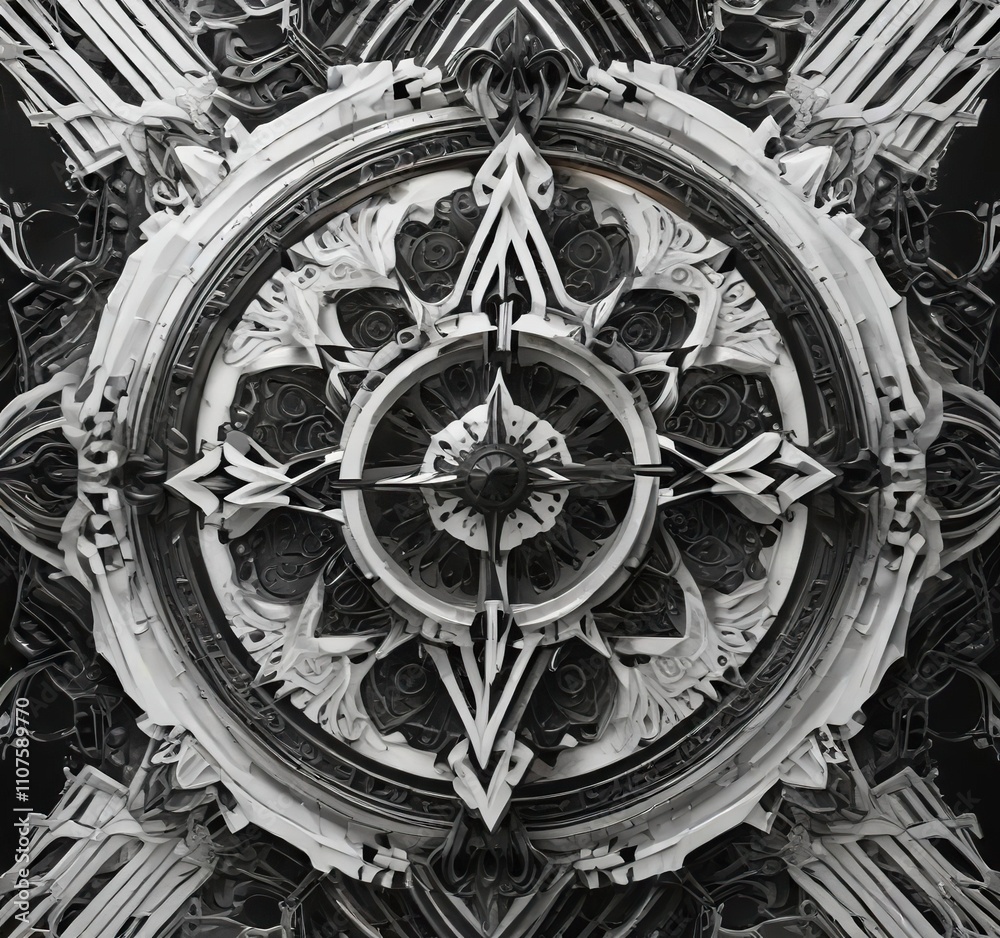 Obraz premium Black and white intricate design with geometric shapes, decorative, geometric